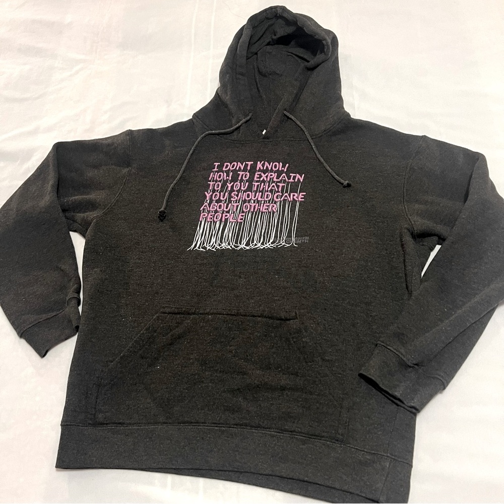Soft charcoal hoodie with Blcksmth balloon art size L gently worn sweatshirt